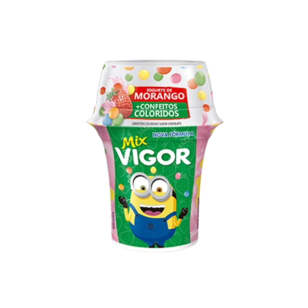 Vigor mix iogurte de morango + confeitos coloridos
